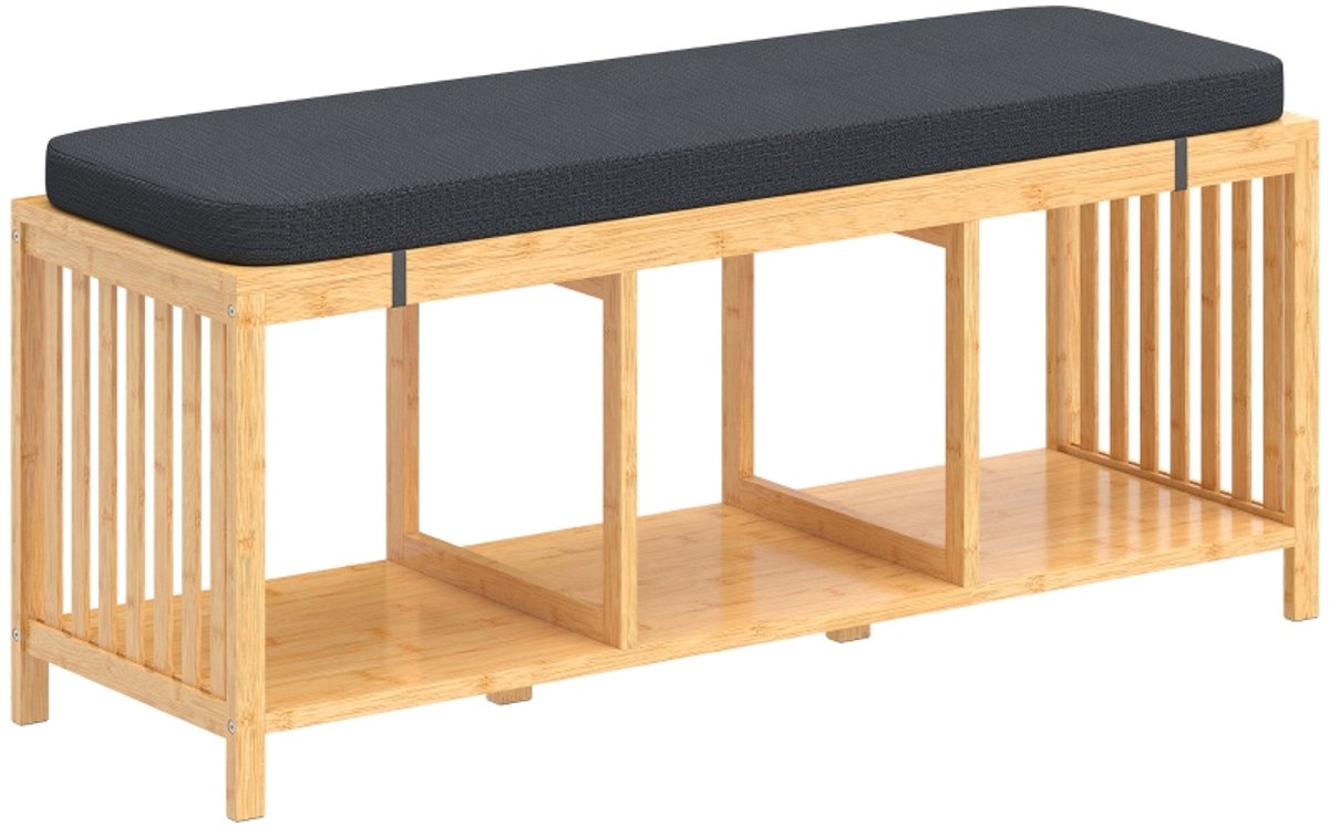 OKWISH Schoenenbank 102 Cm - Met 5 Cm Gevoerd Zitkussen En Open Opbergruimte - Voor Hal Of Slaapkamer - Hout - Naturel Hout