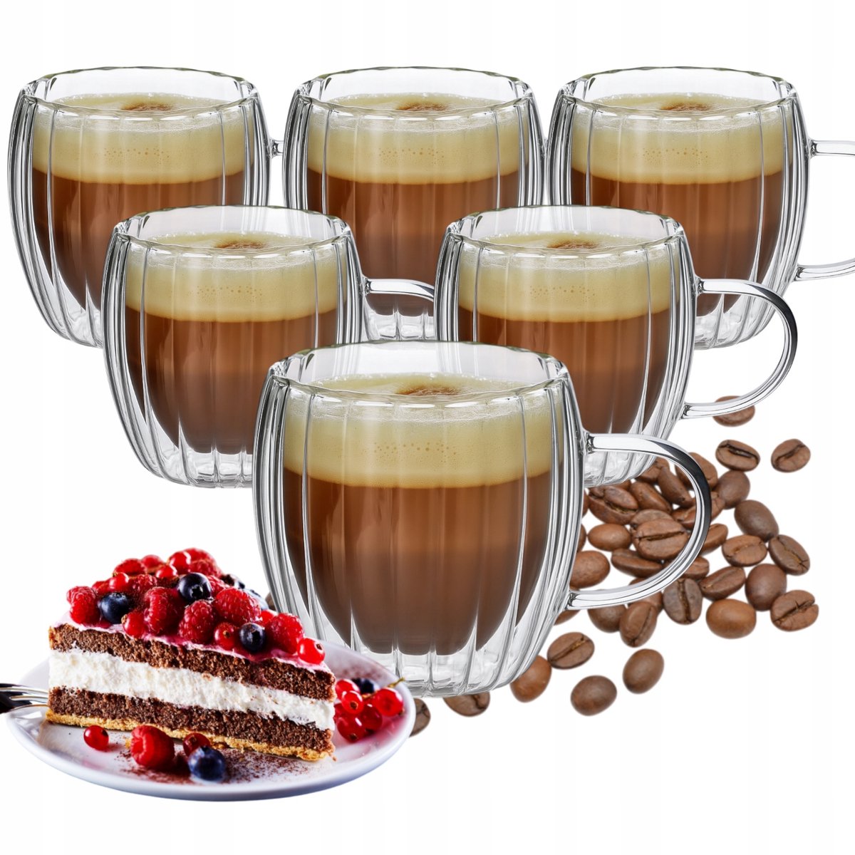 Set van 6 Thermische Glazen 250ml - Geribbelde Design Mokken