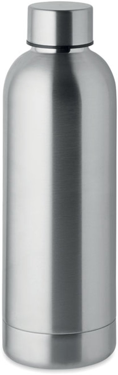 Dubbelwandige isolerende vacuümfles van gerecycled roestvrij staal. Inhoud 500 ml. Lekvrij. Zilver