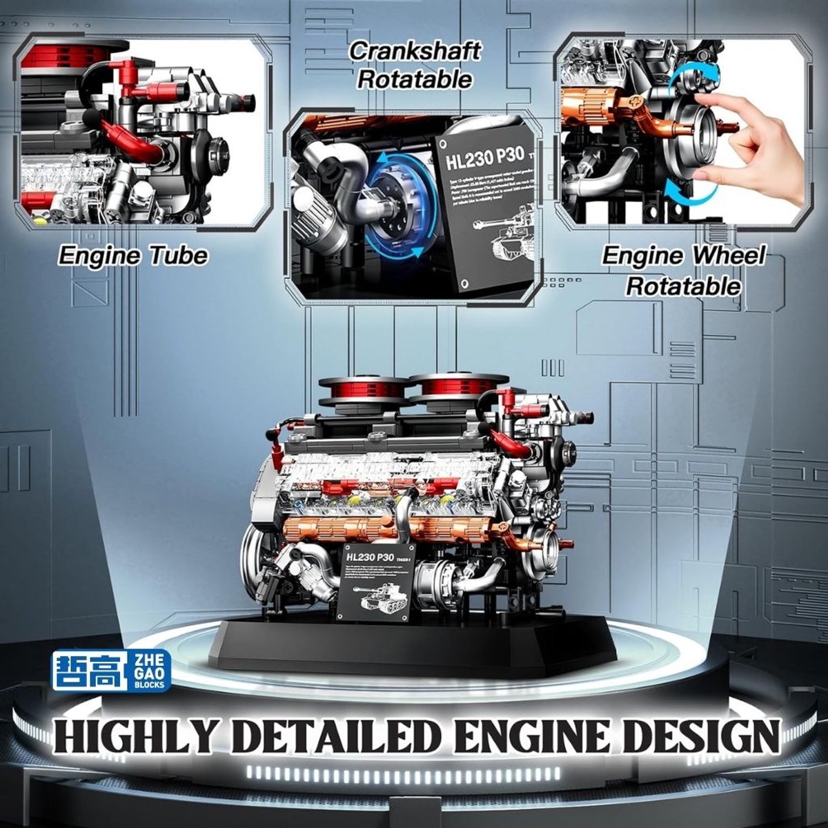 Zhe Gao 95008 Tiger tank speed engine bouwset | World of wars champions icons modelbouw | Leger speelgoed ideas voor expert volwassenen & kinderen | Engine star bouwpakket | Motor niet geschikt voor Lego technic | Bouwdoos met 1236 bouwstenen — afbeelding 4