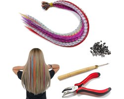 DALAETUS 167 stuks synthetische veren haarverlengingsset, regenboogkleurige clip in synthetisch haar voor feest, 65 - ShopVlot