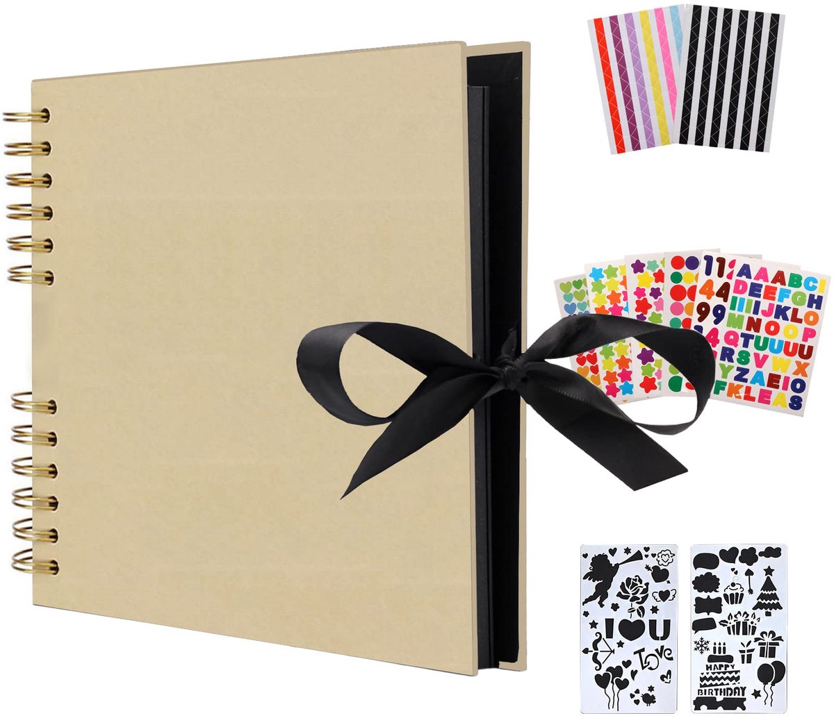 AIOR Fotoalbum om Zelf te Ontwerpen, Plakboekalbum om te Lijmen, Doe-het-zelf Fotoboek 80 Zwarte Pagina's, Gastenboek - ShopVlot