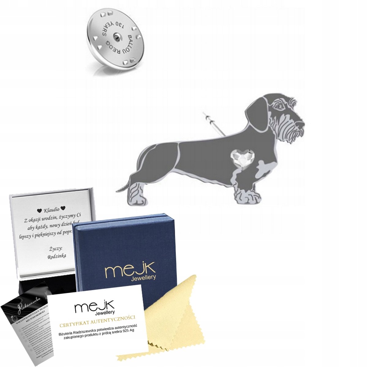 Zilveren Broche Dachshund Ruwhaar 925 Sieraden Cadeau met Kristal