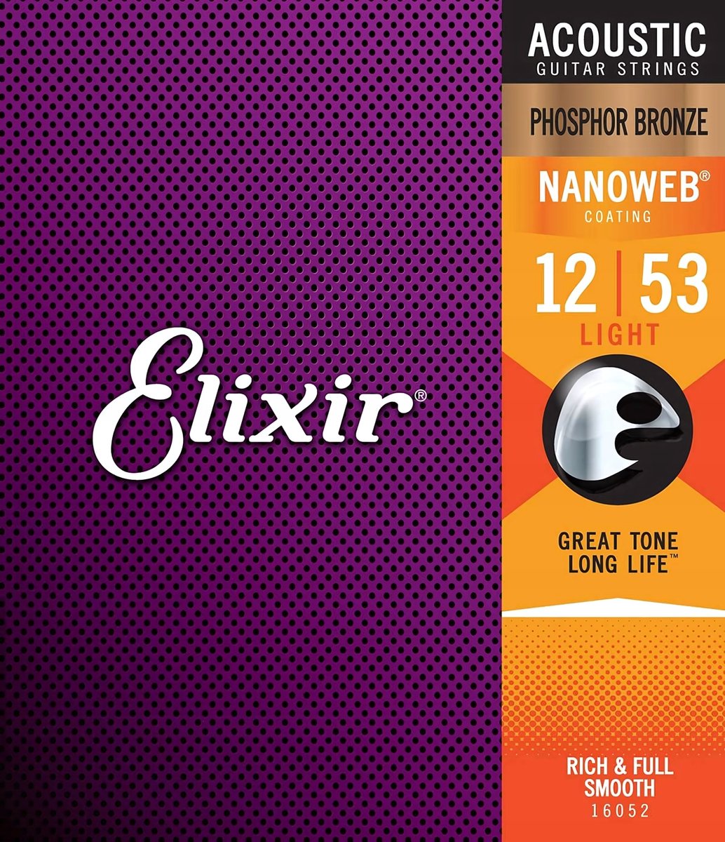 Elixir 16052 | Akoestische gitaar snaren | Phosphor Bronze Nanoweb Light 12-53