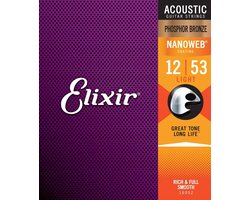 Elixir Strings NANOWEB - Akoestische Gitaarsnaren - Phosphor Bronze - Light Gauge - 12-16-24-32-42-53