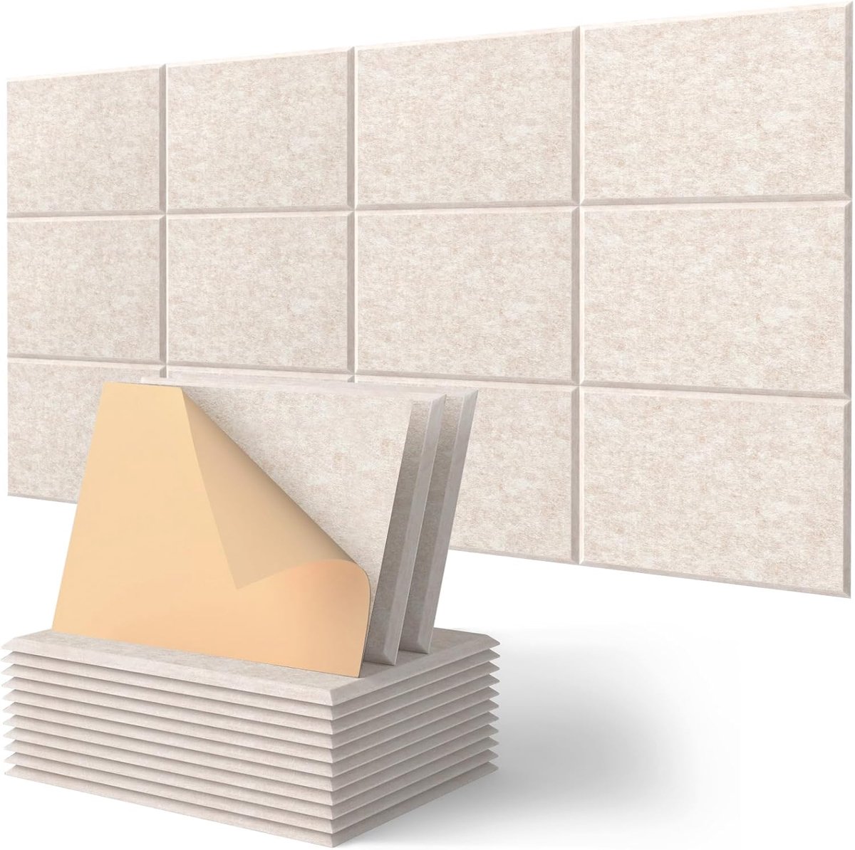 Akoestische panelen 40x30 cm - zelfklevend - beige - geluidsdemping voor woonkamer en slaapkamer - ShopVlot