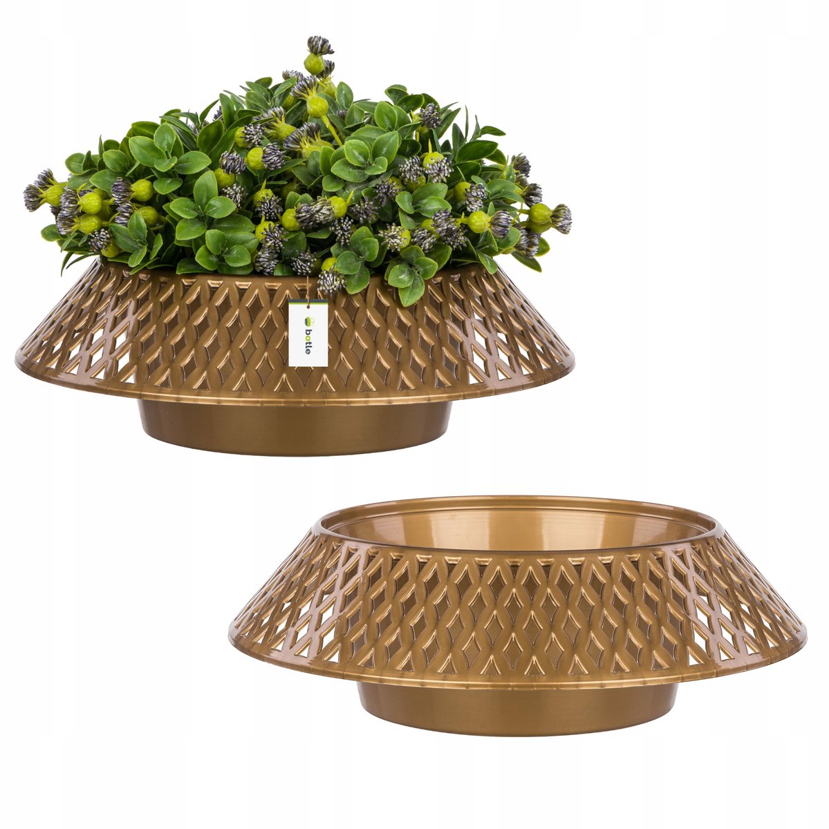 2x Gouden Grafvaas Rond Ø 23cm Sierlijk Open Werk