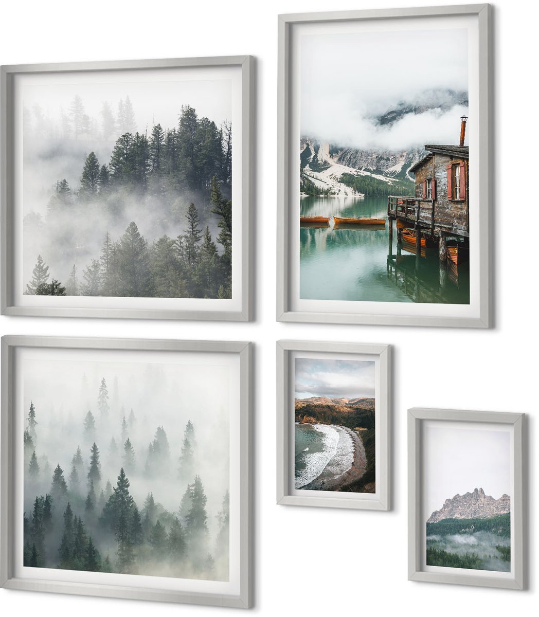 Coloray 5-Delige Schilderij Set - Abstracte Minimalistische, Modieuze Schilderpatronen - 20 x 30 cm - Wanddecoratie - Muurdecoratie - Woonkamer - Woonkamer Decoratie