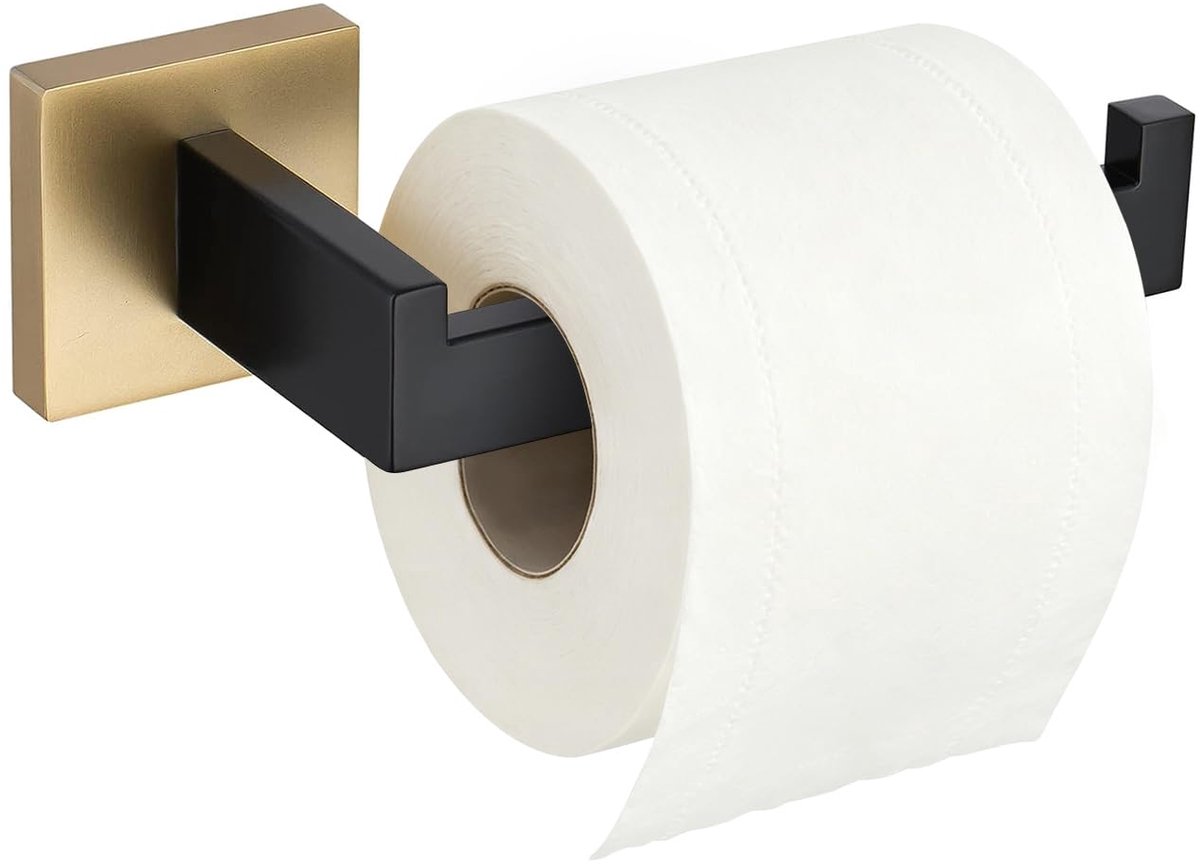 Toiletpapierhouder roestvrij staal - zwart en goud - roestbestendig - eenvoudig te installeren - ShopVlot