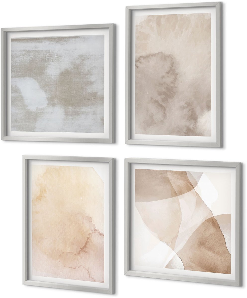 Coloray 4-Delige Schilderij Set - Warme aquarelverf op canvas, pasteltexturen - 40 x 40 cm en 40 x 60 cm - Muurdecoratie - Schilderijen Set - Woonkamer - Interieur Decoratie