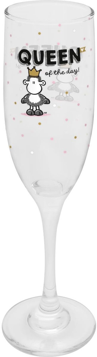 Sheepworld Champagneglas "Queen of the day" - bedrukt Secco-glas, hoogte 22,3 cm, 20 cl, in geschenkdoos - ShopVlot