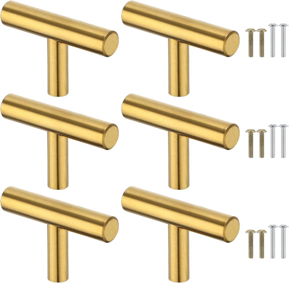 Kitchen Handles, 6 Pieces Furniture Handles Single Hole, Gold Door Handle, Drawer Handles Stainless Steel, with - ShopVlot