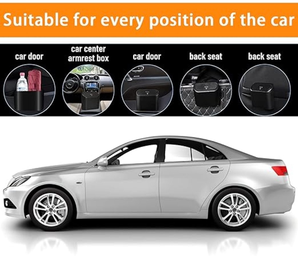 Huis Geluk Auto Prullenbak - Mini Auto Organizer met Deksel en 40 Vuilniszakken - Kleine Afvalbak voor Opslag en Organisatie - Auto Accessoires - Inhoud 1,4L