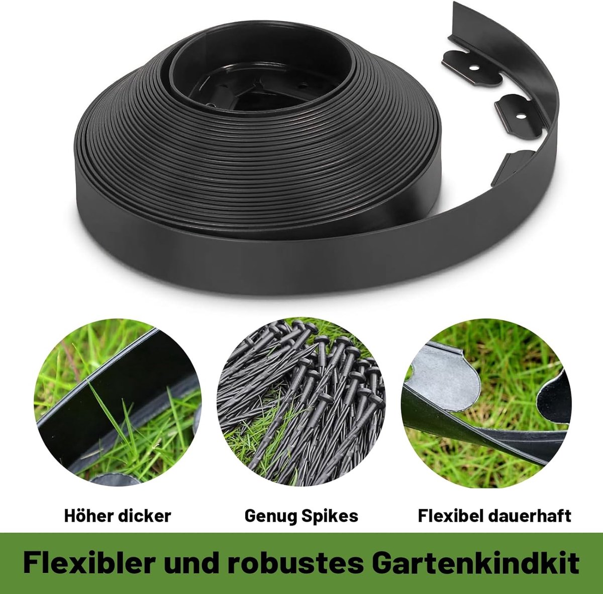 Flexibele plastic grasrand - 20 m x 5 cm - Zwart - Makkelijk te vormen voor tuinprojecten - ShopVlot