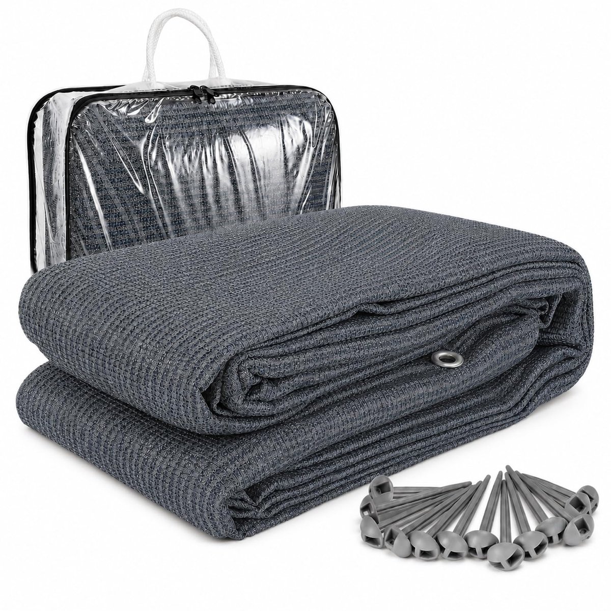 Voortenttapijt 250 x 300 cm - HDPE 240 g/m² - Blauw/grijs - Bescherming voor uw tent - ShopVlot