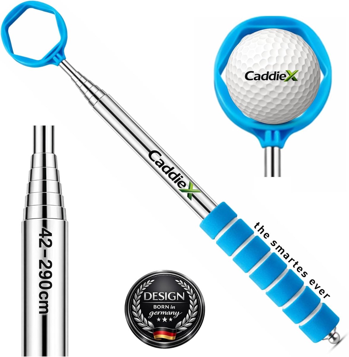 Golfballretriever 9-weg 2,51 m - RVS - Ergonomische grip - Ideaal voor water en zand - ShopVlot