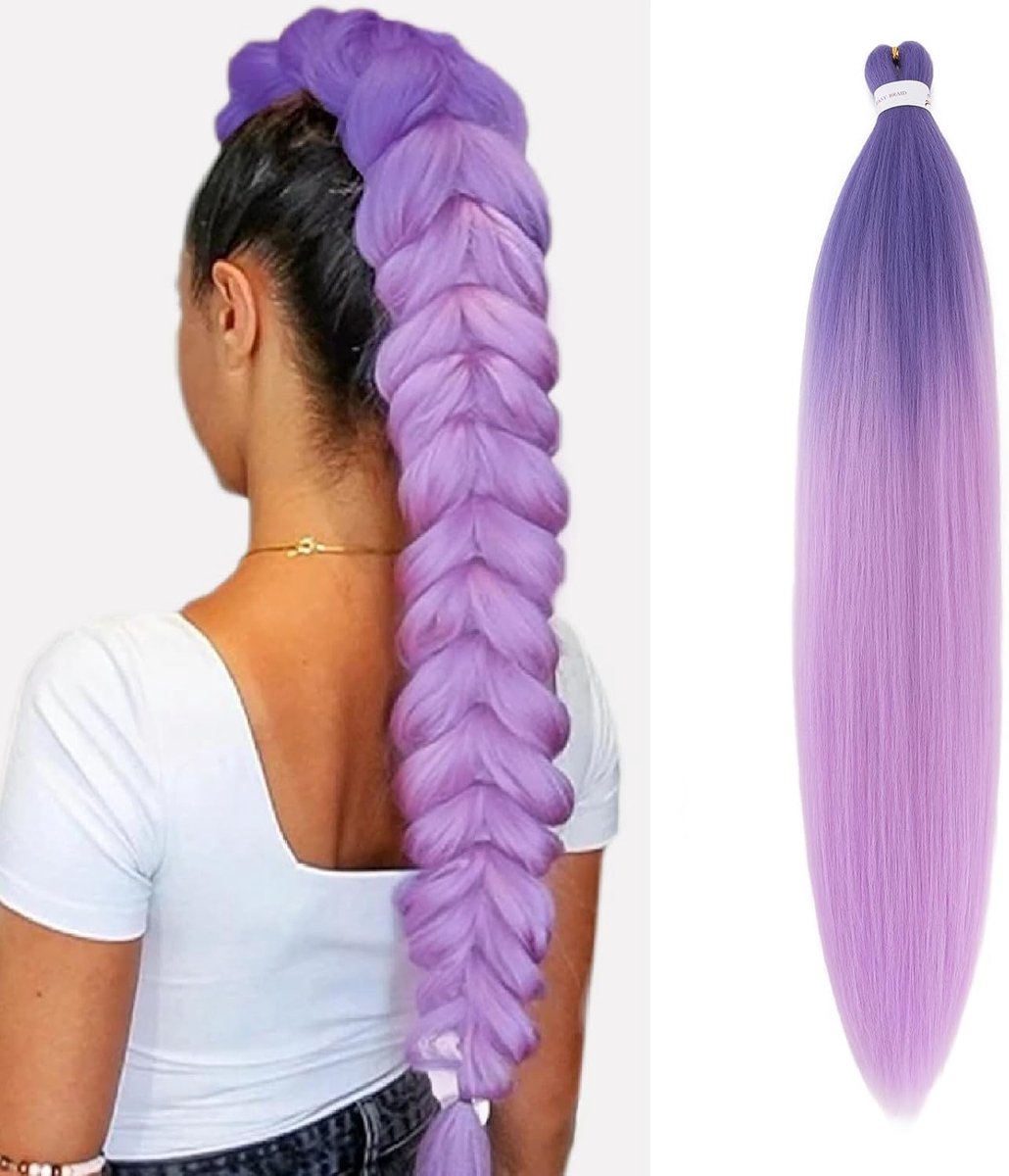 Vlechtextensions 66 cm - Voorgeprepareerd Haar - Gradient Donker Paars/Paarse Tinten - Eenvoudig te Stylen - ShopVlot