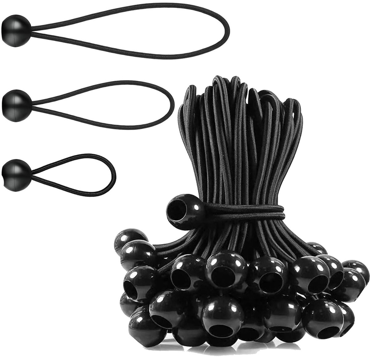 Spanrubbers 30 stuks 10/15/20 cm - zwarte rubberen spanners - voor dekzeilen en tenten - stevig en veelzijdig - ShopVlot