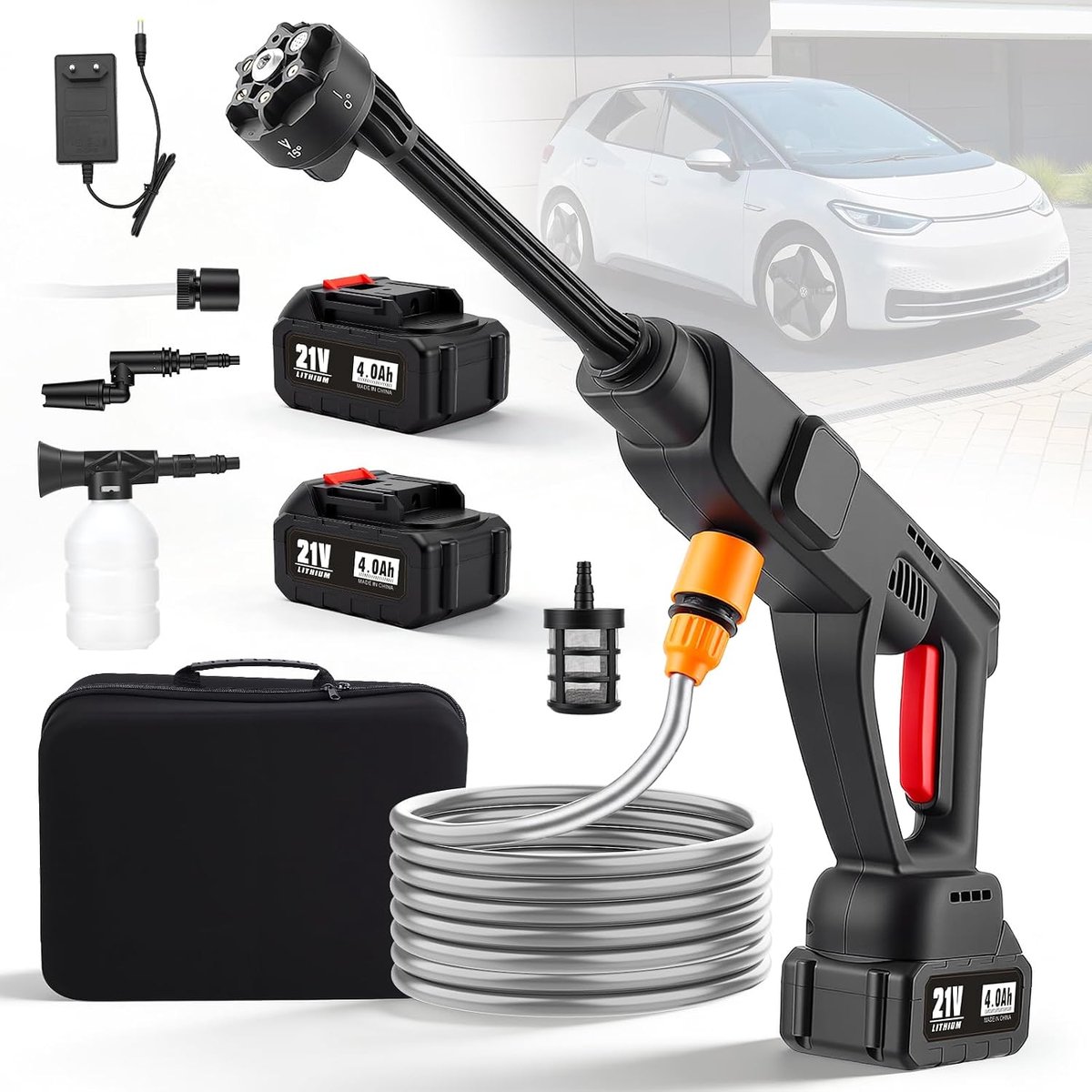 Hogedrukreiniger accu 1150 PSI - 500 l/u - 6-in-1 mondstuk - Voor auto's en hardnekkig vuil - ShopVlot