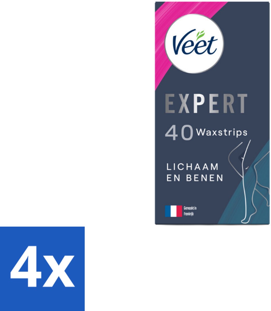 4 x Veet Expert - Ontharingsstrips - Lichaam & Benen - Gevoelige Huid - 40 strips - Veet Ontharingsstrips - Ontharing Benen - Ontharing Lichaam - Gevoelige Huid - Ontharingsstrips Amandelolie