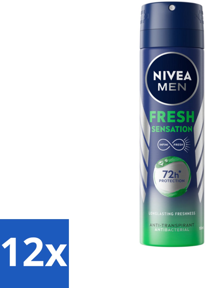 12 x NIVEA MEN - Deodorant Spray - Fresh Sensation - 150 ml - Anti-transpirant Spray - Zweetgeur Bestrijding - Frisse Geur - Huidvriendelijk - 72 Uur Bescherming