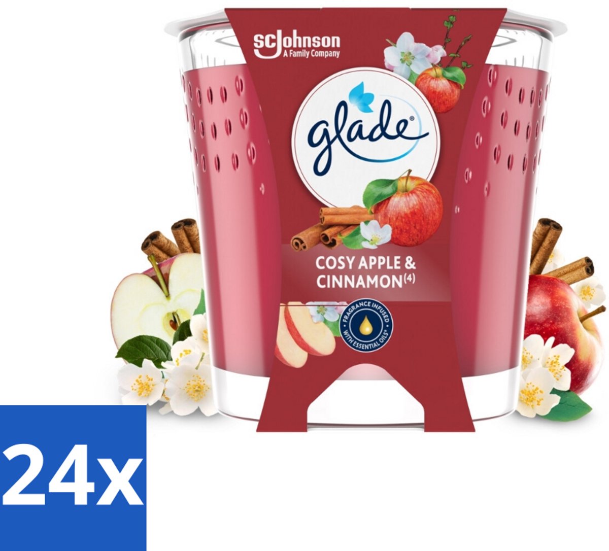 24 x Glade - Geurkaars Cosy Appel Kaneel - 100% Raapzaadwas & Vegan - 112 g - Vegan Kaars - Geurkaars Appel Kaneel - Sfeermaker - Natuurlijke Geur - Raapzaadwas