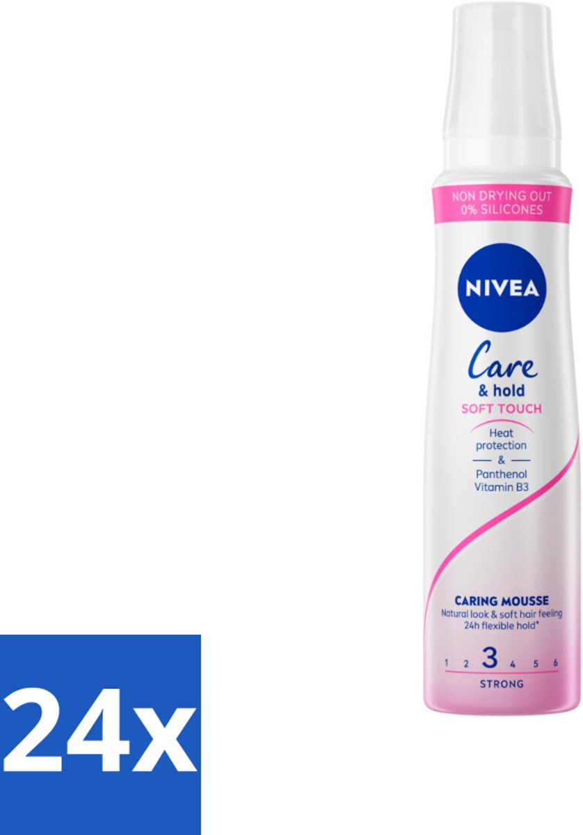 24 x NIVEA - Haarschuim - Verzorging & Stevigheid Zachte Aanzet - 24 Uur Lang Bescherming - 250 ml - Haar Mousse - Natuurlijke Styling - Volume - Verzorging - Panthenol