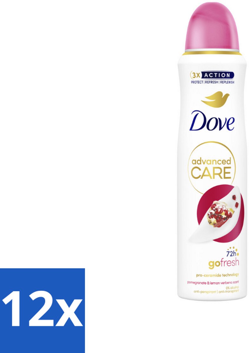 12 x Dove Deodorant Spray - Granaatappel & Citroenverbena - 150 ml - Dove Deodorant - Anti-transpirant - Deodorant Spray - Granaatappel - Citroenverbena