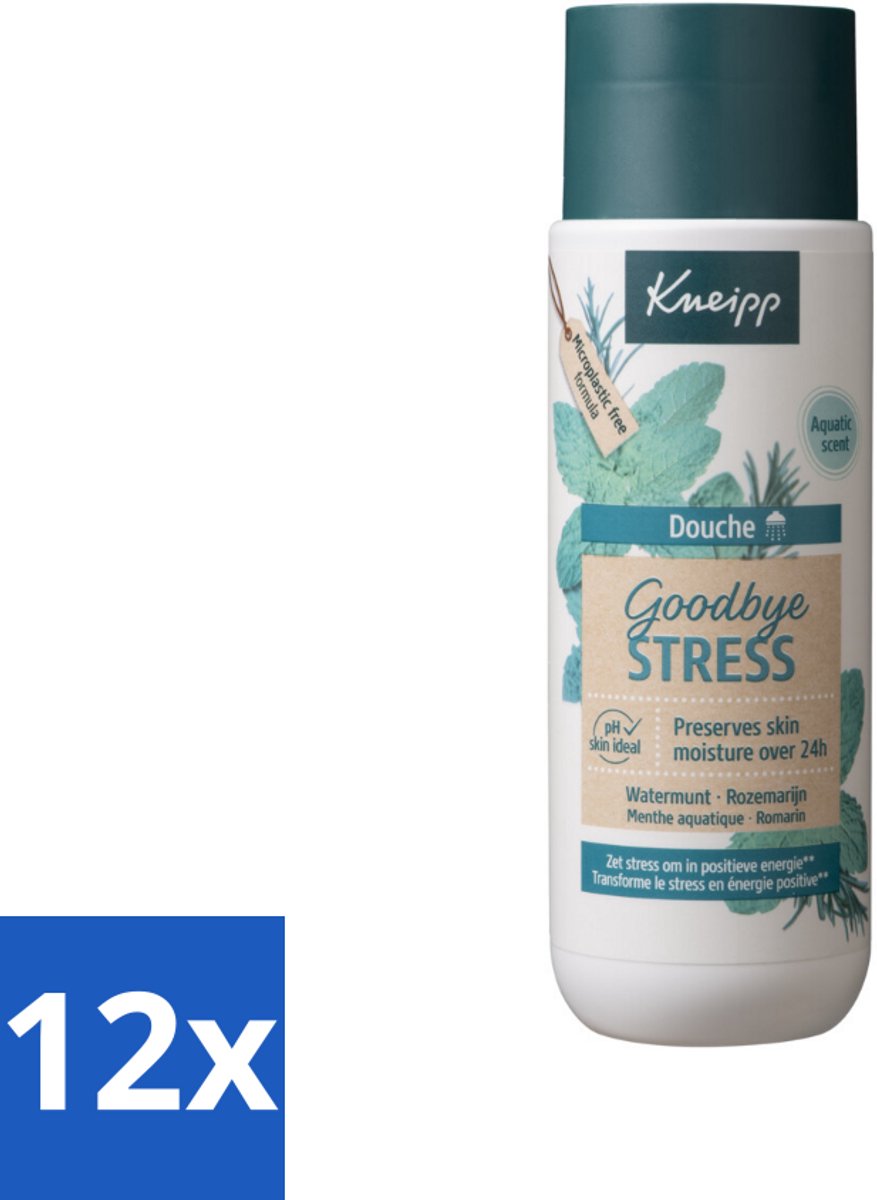 12 x Kneipp - Douchegel - Goodbye Stress - 200 ml - Douchegel - Stressvermindering - Ontspannen - Watermunt - Rozemarijn