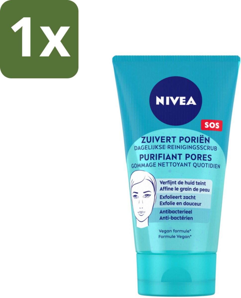1 x NIVEA - Reinigingsscrub - Essentials Dagelijkse Scrub - Voor onzuivere huid - Met Melkzuur & Magnolia-extract - 150 ml - Gezichtsreiniging - Huidscrub - Melkzuur Scrub - Magnolia Extract - Onzuivere Huid