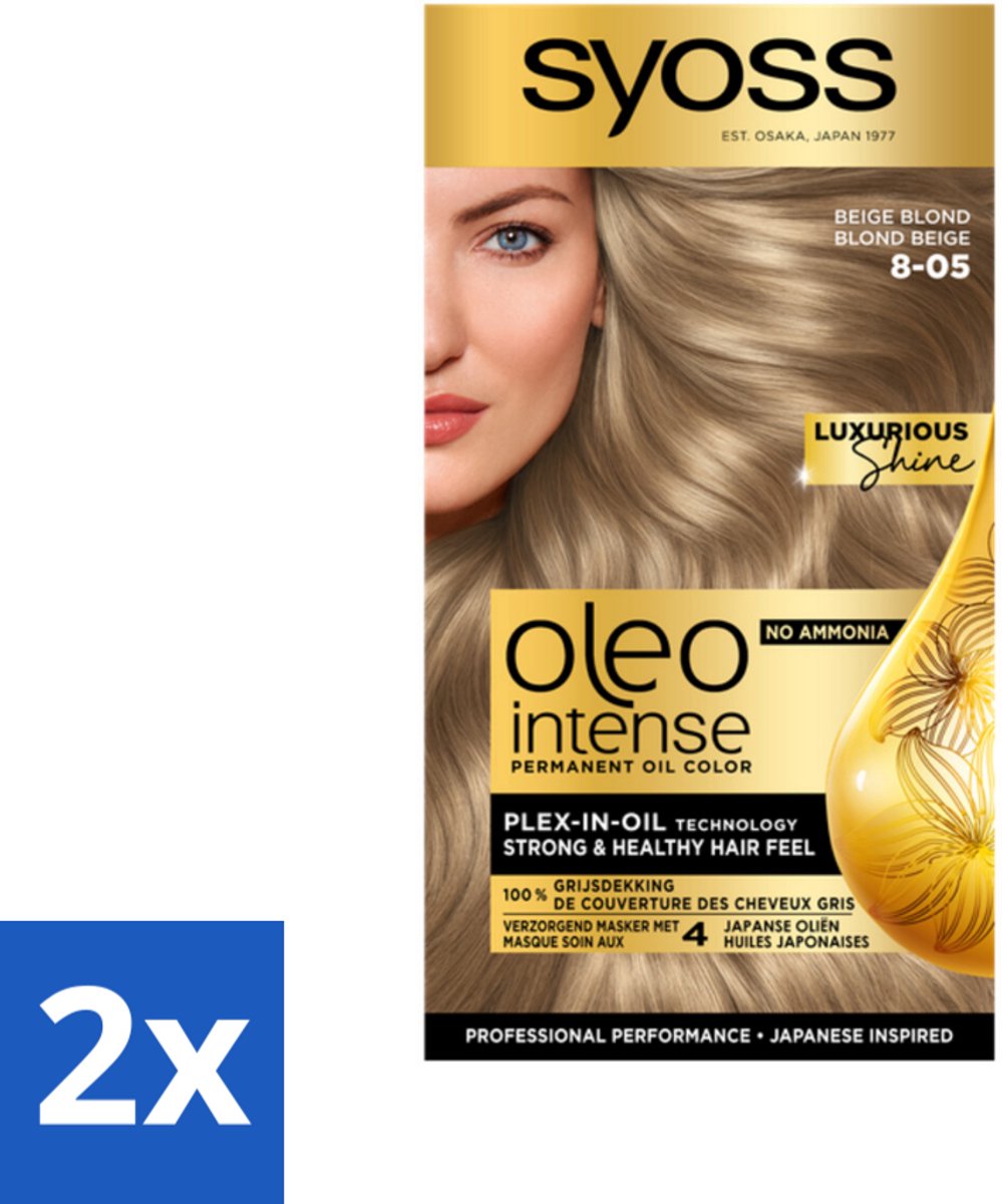 2 x SYOSS - Oleo Intense 8-05 Beige Blond - Haarverf - Zonder Ammoniak - Grijsdekking - Langdurige Kleur - Permanente Haarkleuring - Haarkleur - Haarkleur Zonder Ammoniak - Olie-formule - Grijsdekking