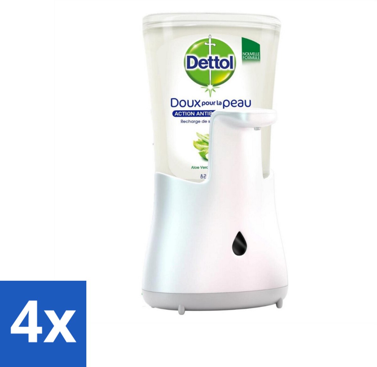 4 x Dettol - Automatische Zeepdispenser - No-Touch Zilver met Aloe Vera - 250 ml - Zeepdispenser - No-touch - Antibacterieel - Aloe Vera - Hygiëne