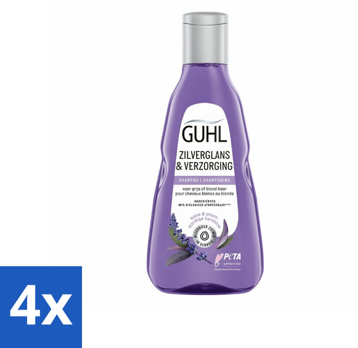 4 x Guhl - Shampoo - Zilverglans & Verzorging - 250 ml - Haarverzorging - Anti-geel Shampoo - Zilverglans Shampoo - Grijs Haar - Blond Haar