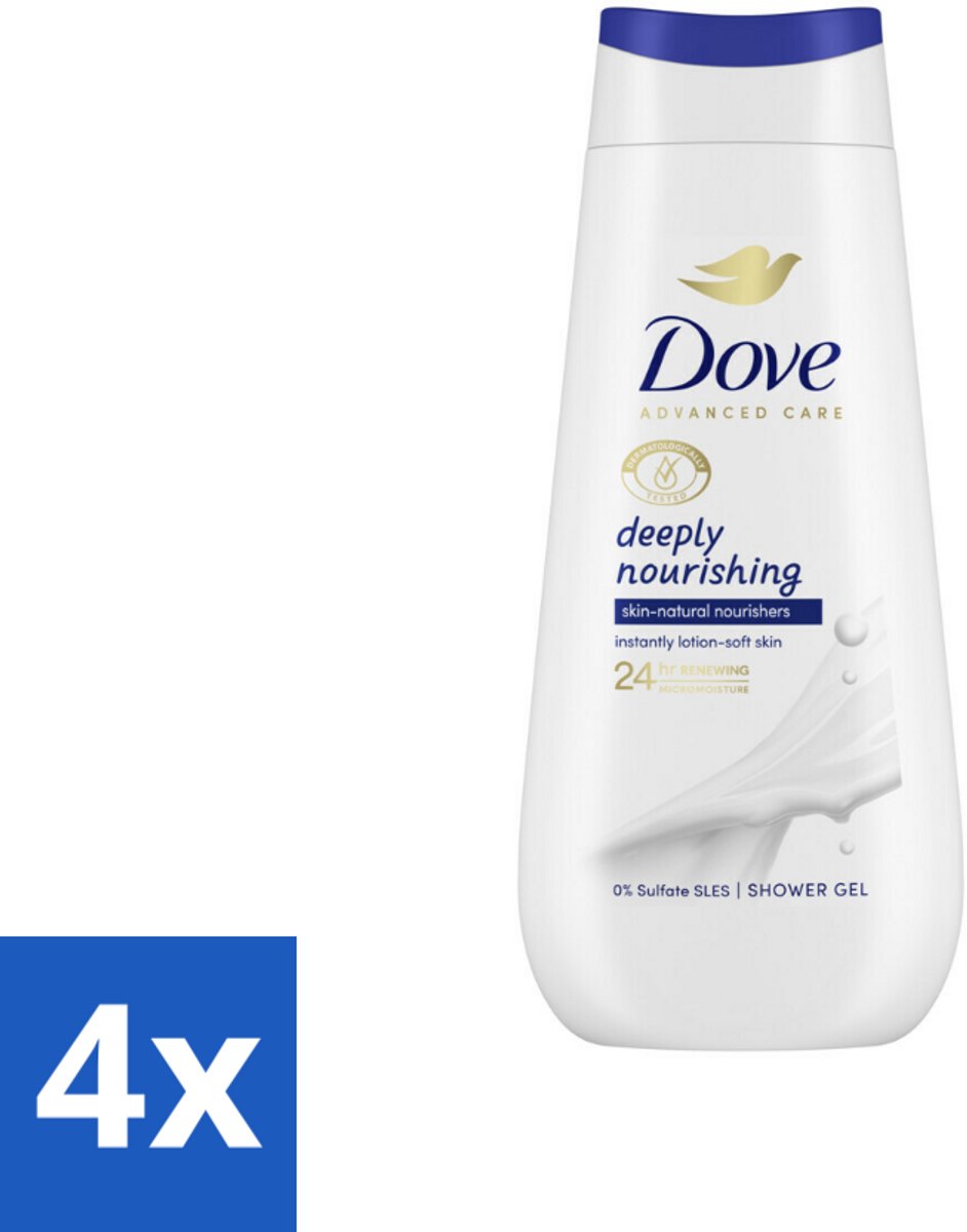 4 x Dove Douchecrème - Deeply Nourishing - 225 ml - Douchegel - Dove - Verzorgende Douchegel - Hydraterende Douchegel - Droge Huid