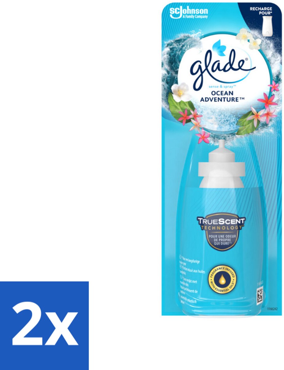 2 x Glade - Sense & Spray - Ocean Adventure - 18 ml - Frisse Geur - Zeegeur - Citrusgeur - Bloementon - Geurverspreider