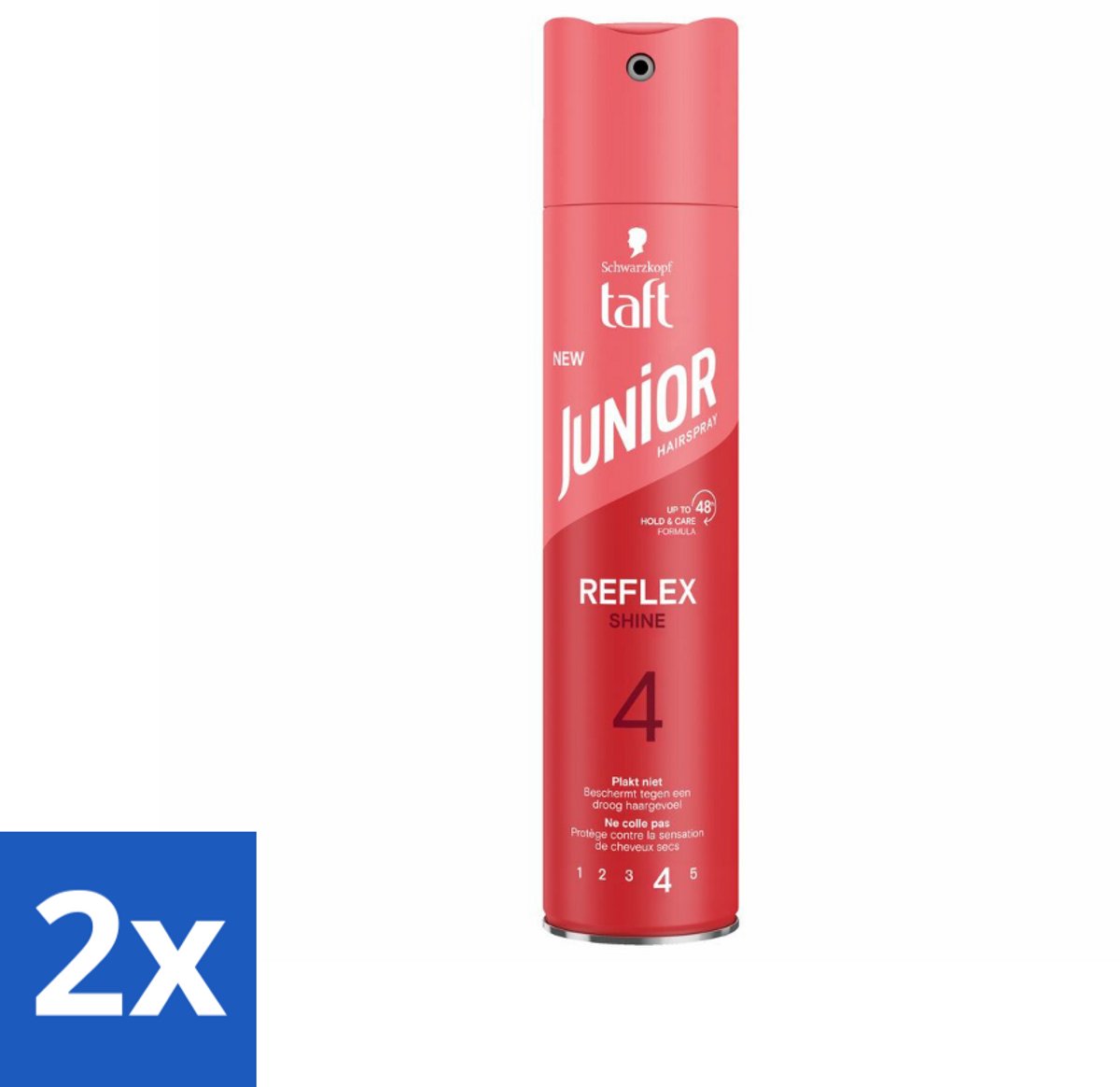 2 x Taft - Reflex Shine 4 - Junior Haarspray - Glanzende finish - 250 ml - Haarspray - Glans - Fixatie - Taft Junior - Haarverzorging