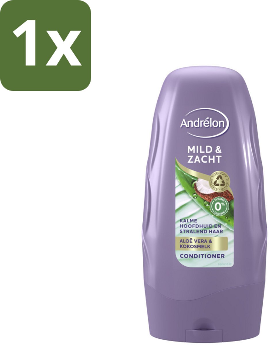 1 x Andrélon - Mild & Zacht - Conditioner - 250 ml - Conditioner Voor Gevoelige Hoofdhuid - Zacht Haar - Droge Hoofdhuid - Aloë Vera - Kokosmelk