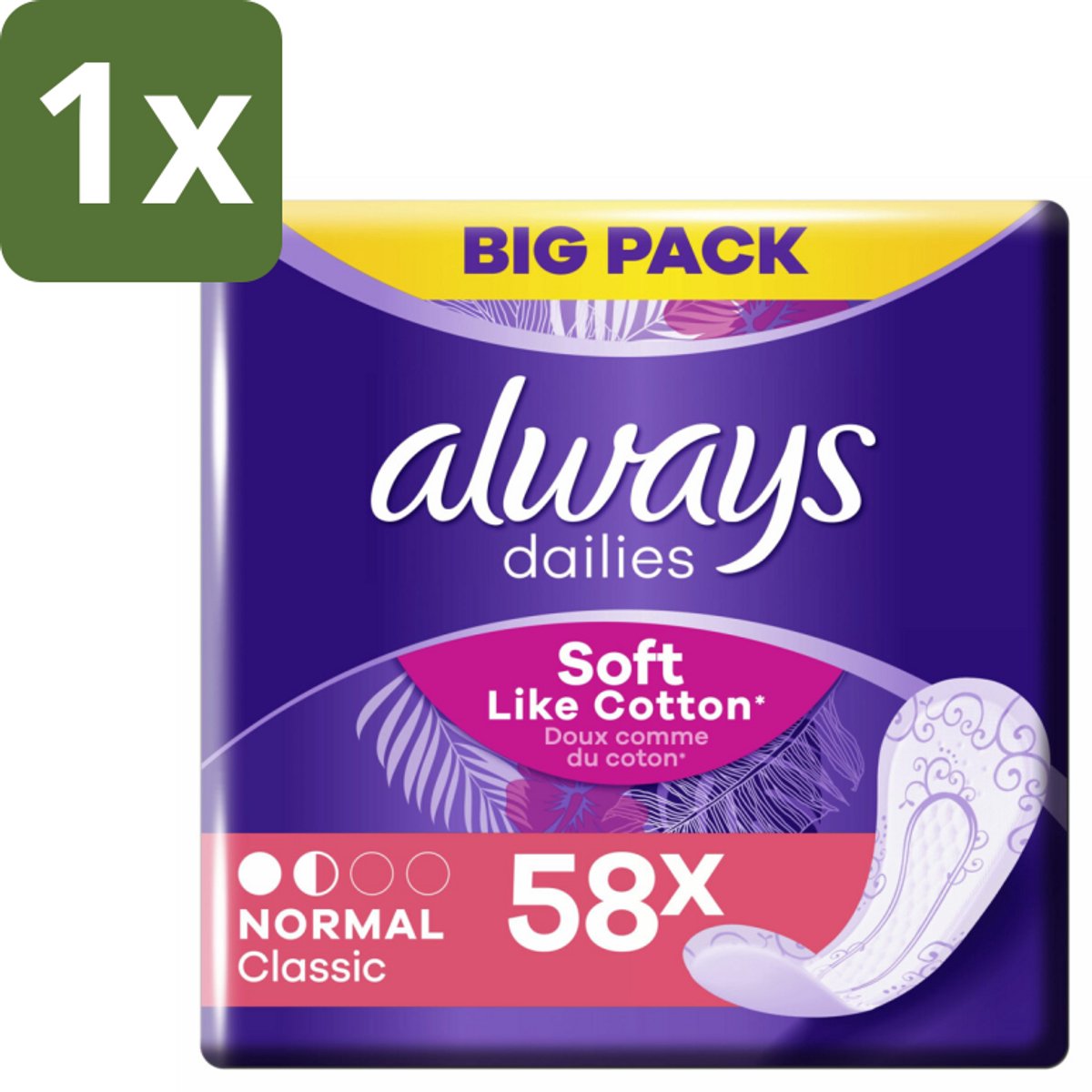 1 x Always - Inlegkruisjes - Normal - Zacht - 58 Inlegkruisjes - Inlegkruisje - Inlegkruisjes - Zacht Inlegkruisje - Comfort Inlegkruisje - Dagelijks Gebruik Inlegkruisje