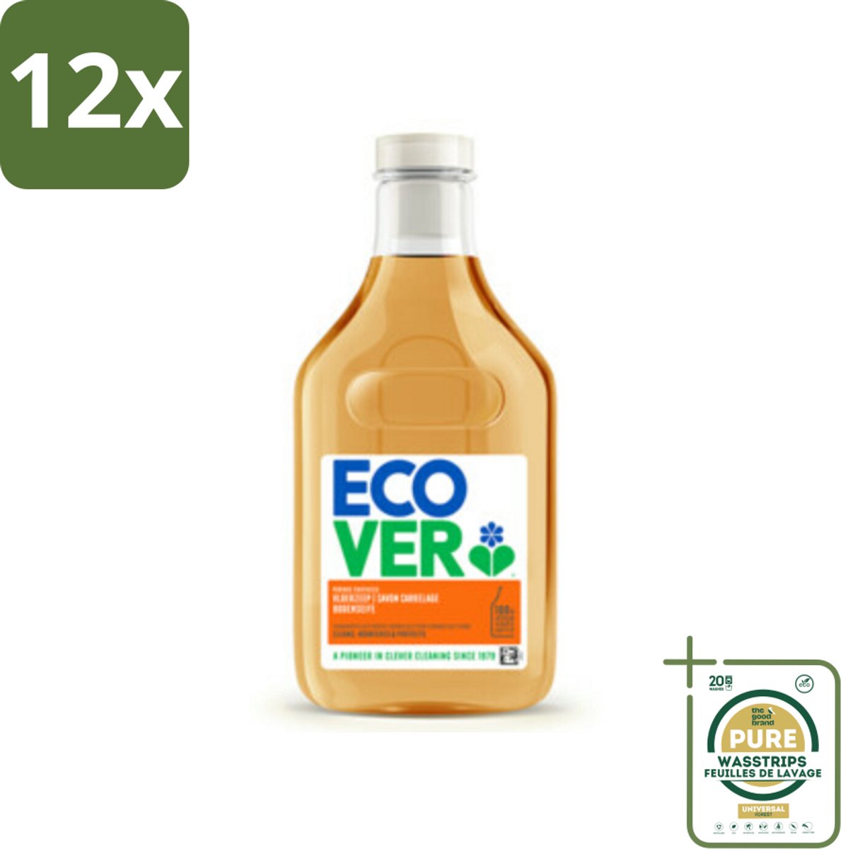 Ecover - Vloerzeep - Sinaasappel & Citroen - 1 liter - Voordeelverpakking - 12 stuks - Tegels - Beton