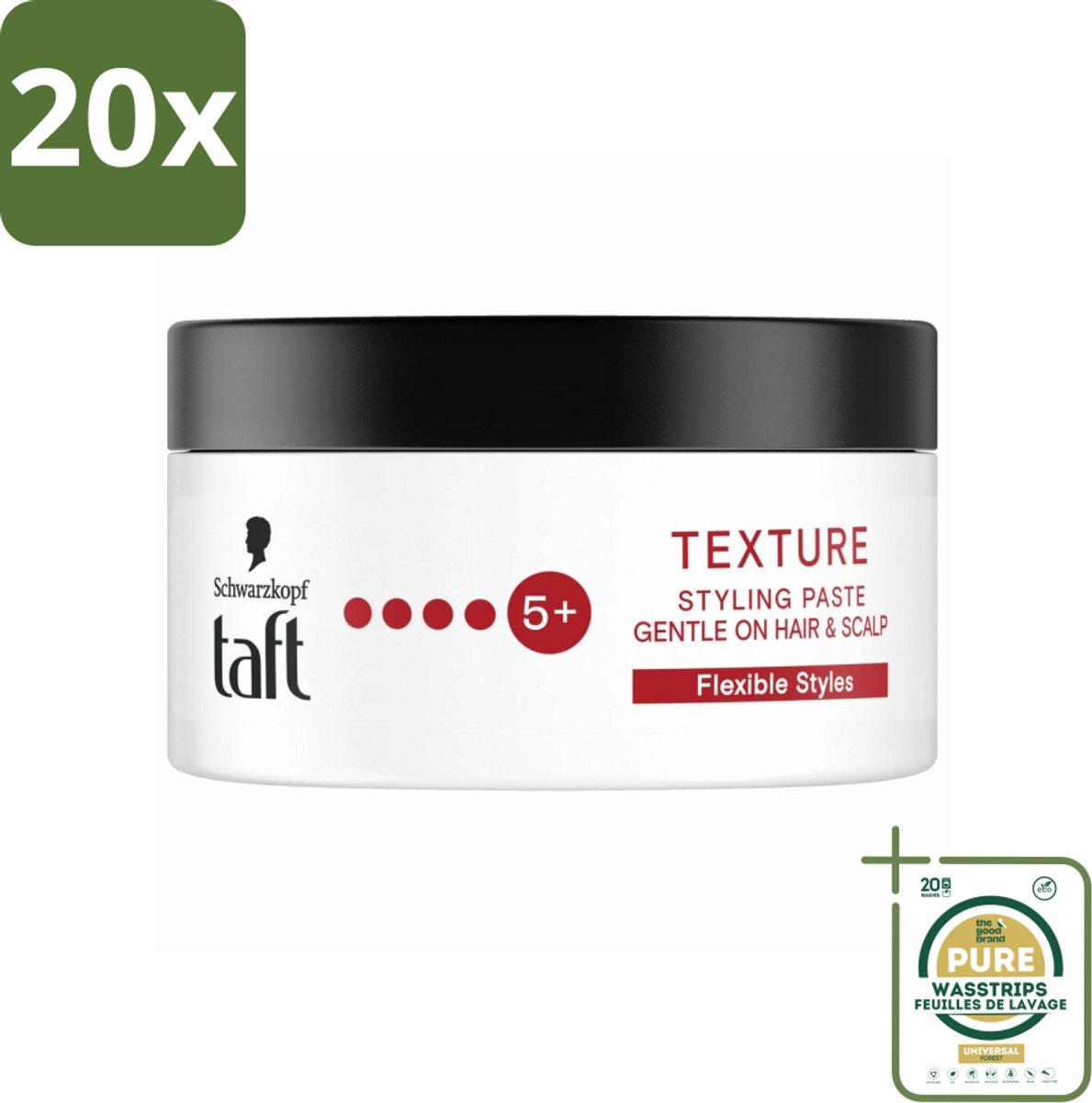 20 x Taft - Texture Styling Paste - Hold 5+ - Gedefinieerde textuur - 100 ml - Grootverpakking - Haar Textuur - Haar Styling Paste - Gedefinieerde Textuur - Flexibele Hold - Semi-matte Finish