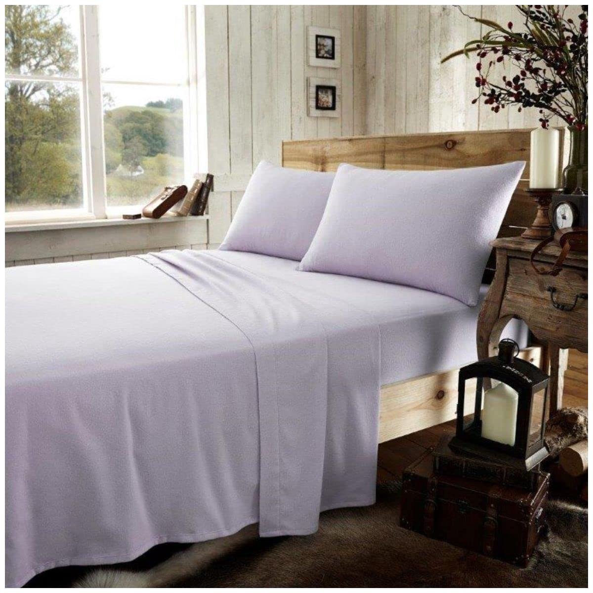 Flannelette hoeslaken enkel - 100% geborsteld katoen - paars - warm en gezellig beddengoed - ShopVlot