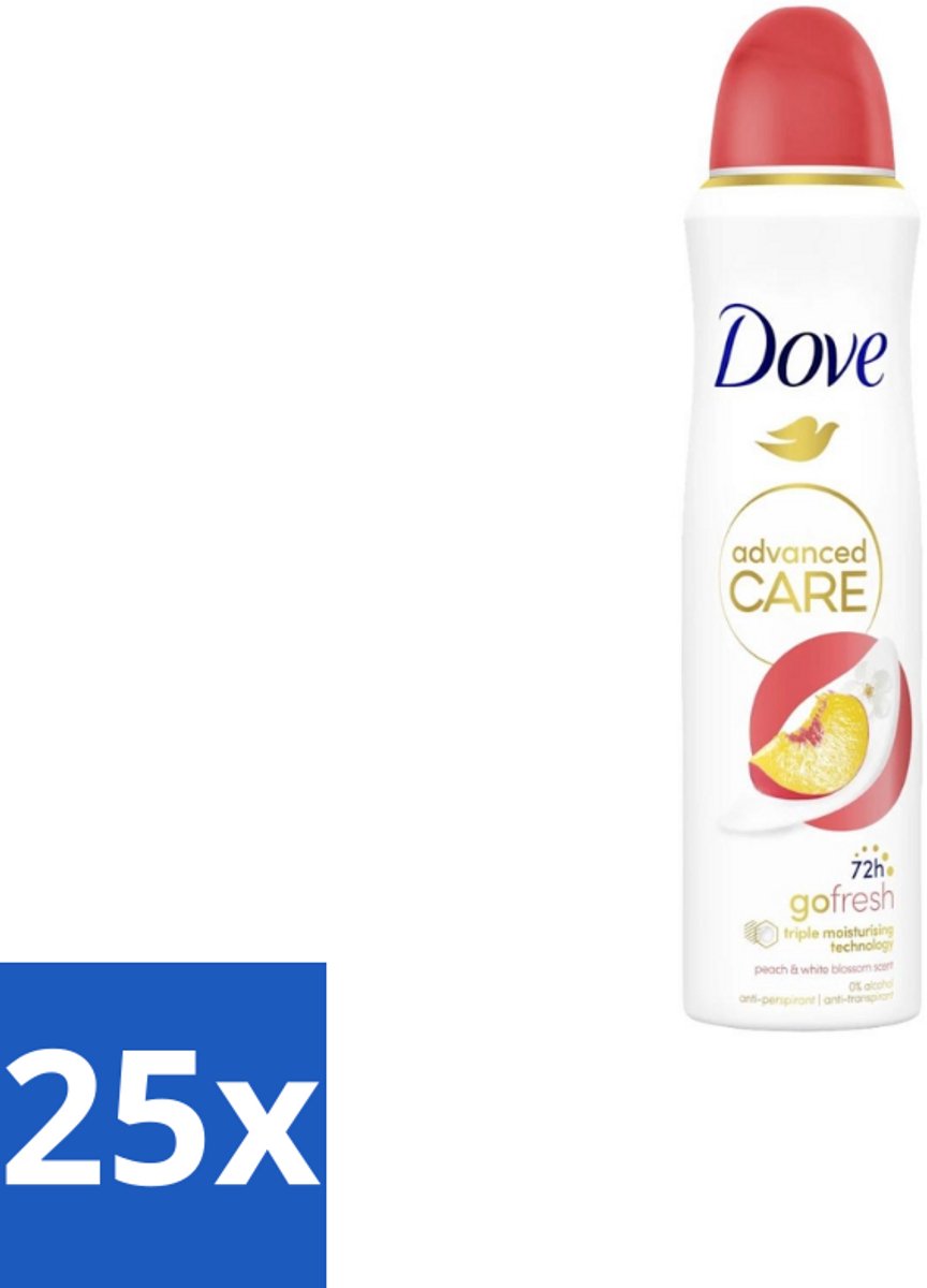 25 x Dove Deodorant Spray - Perzik & Witte Bloesem - 150 ml - Dove Deodorant Spray - Anti-irritatie - Huidverzorging - Zweetvermindering - Frisse Geur