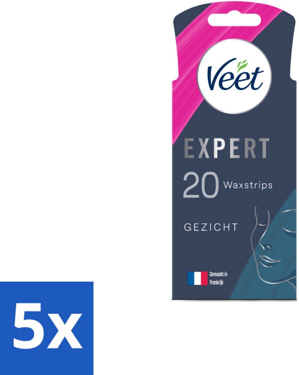 5 x Veet Expert - Ontharingsstrips - Gezicht - Gevoelige Huid - 20 strips - Gezichtsontlasting - Gezichtsontlasting Strips - Gezichtsontlasting Voor Gevoelige Huid - Waxstrips Gezicht - Gezichtsontlasting Voor Gevoelige Huid