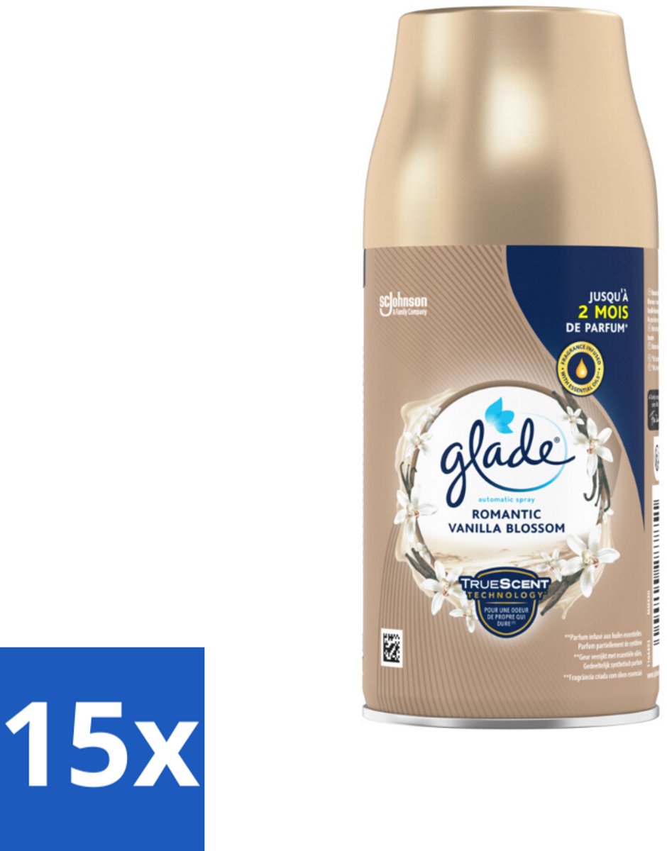 15 x Glade - Automatische Spray - Romantic Vanillebloesem - 269 ml - Romantische Geur - Vanillebloesem - Glade - Geurverspreiding - Essentiële Oliën