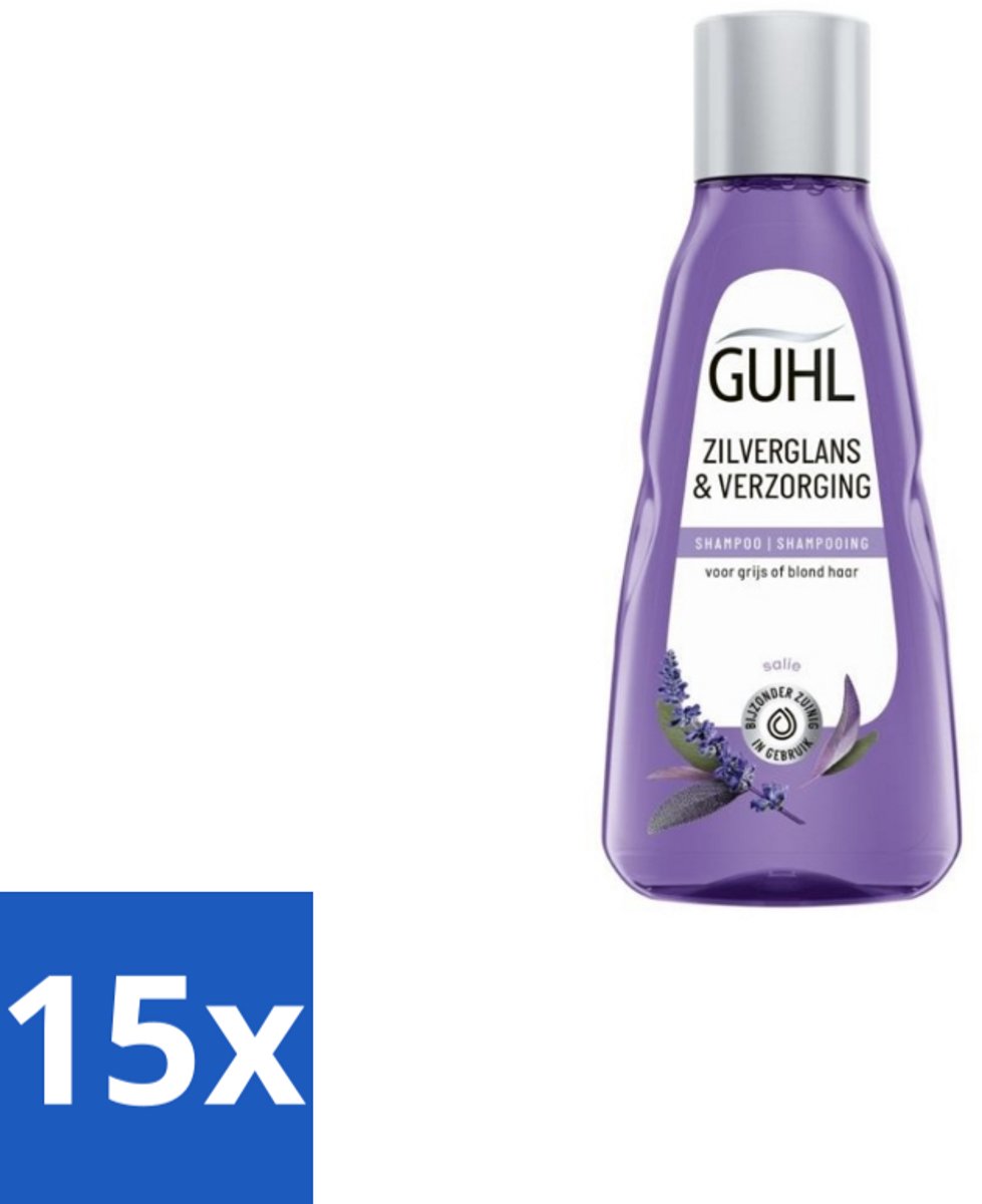 15 x Guhl - Shampoo Mini - Zilverglans & Verzorging - 50 ml - Zilverglans Shampoo - Grijs Haar Verzorging - Gele Tint Neutraliseren - Wit Haar Verzorging - Blond Haar Verzorging