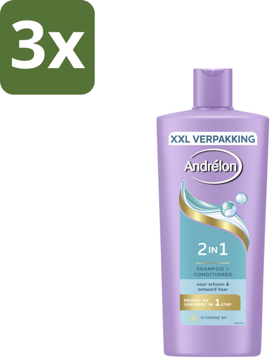 3 x Andrélon – Shampoo 2-in-1 – Iedere Dag – 685 ml - 2-in-1 Shampoo En Conditioner - Haarschoonheid - Haartype - Haartype Voor Alle Haartypes - Haartype Voor Gevoelige Hoofdhuid