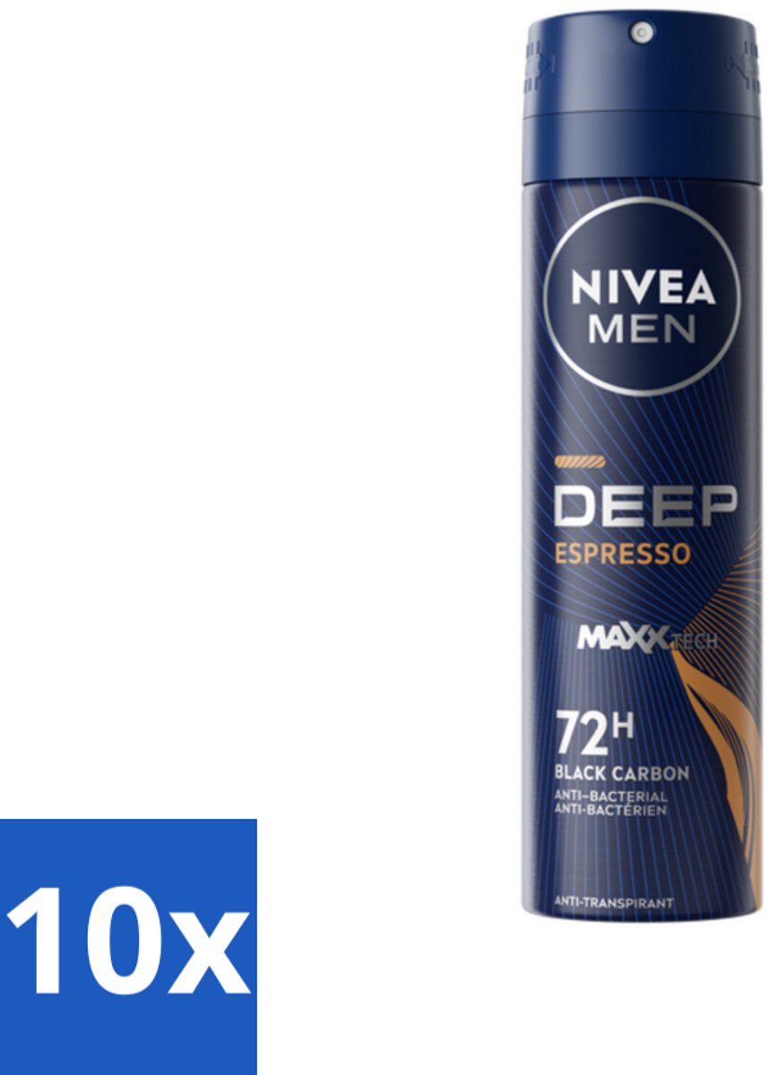 10 x NIVEA MEN - Deodorant Spray - Deep Espresso - 150 ml - Anti-transpirant Spray - 72 Uur Bescherming - Espresso Geur - Huidbescherming - Mannelijke Geur