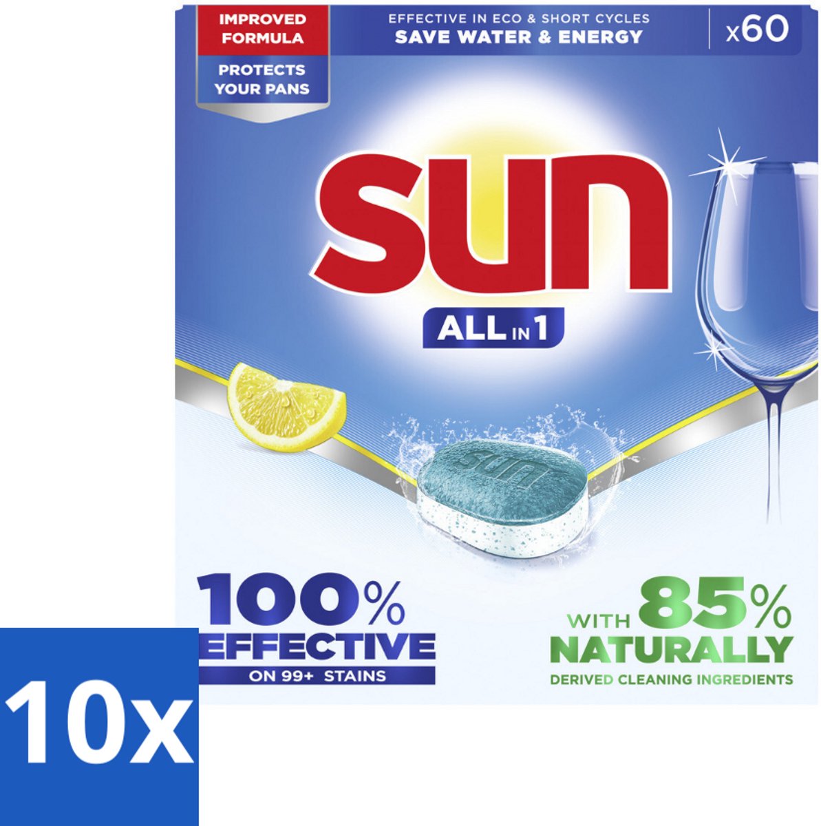 10 x Sun - Vaatwastabletten - All-in-1 Citroen - 60 tabletten - Vaatwastabletten - Vaatwasmiddel - Citroen - Reiniging - Vlekken