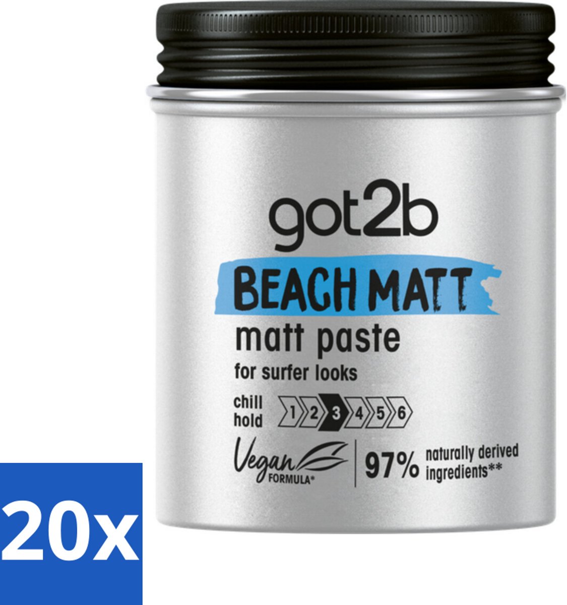 20 x Got2B - Styling Paste - Beach Matt - 100 ml - Beach Look - Matte Styling Paste - Surfer Look - Vegan Styling Paste - Natural Hair Styling