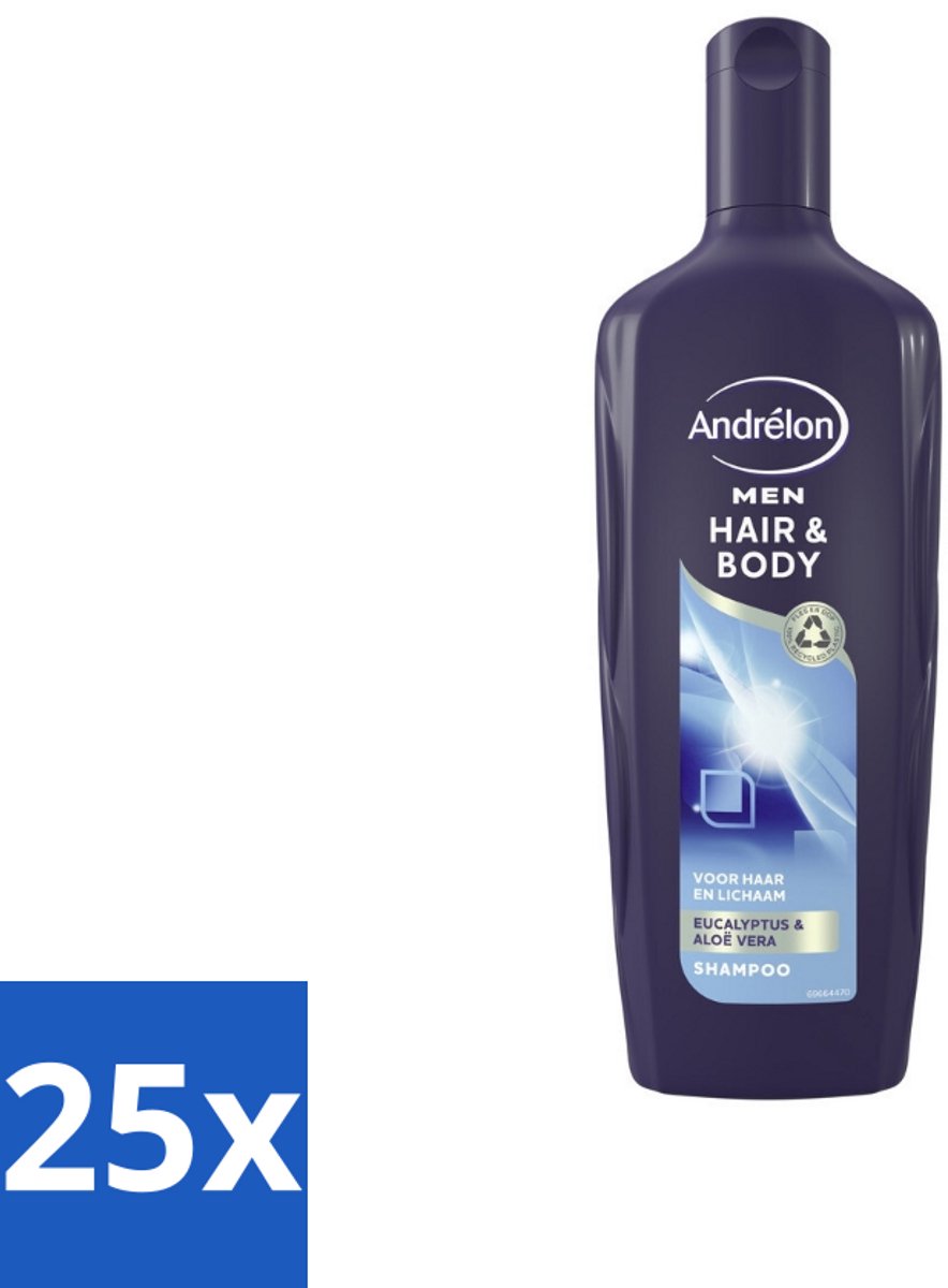 25 x Andrélon - Men - Hair & Body - Shampoo - 300 ml - Shampoo En Douchegel - Mannelijke Haar En Lichaam Verzorging - Eucalyptus Shampoo - Aloë Vera Bodywash - 2-in-1 Shampoo